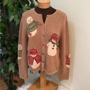 Talbots Woman’s Large Petite button down cardigan snowman theme no pocke…